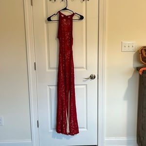Guess backless halter style floor length dress with double front slit size Small